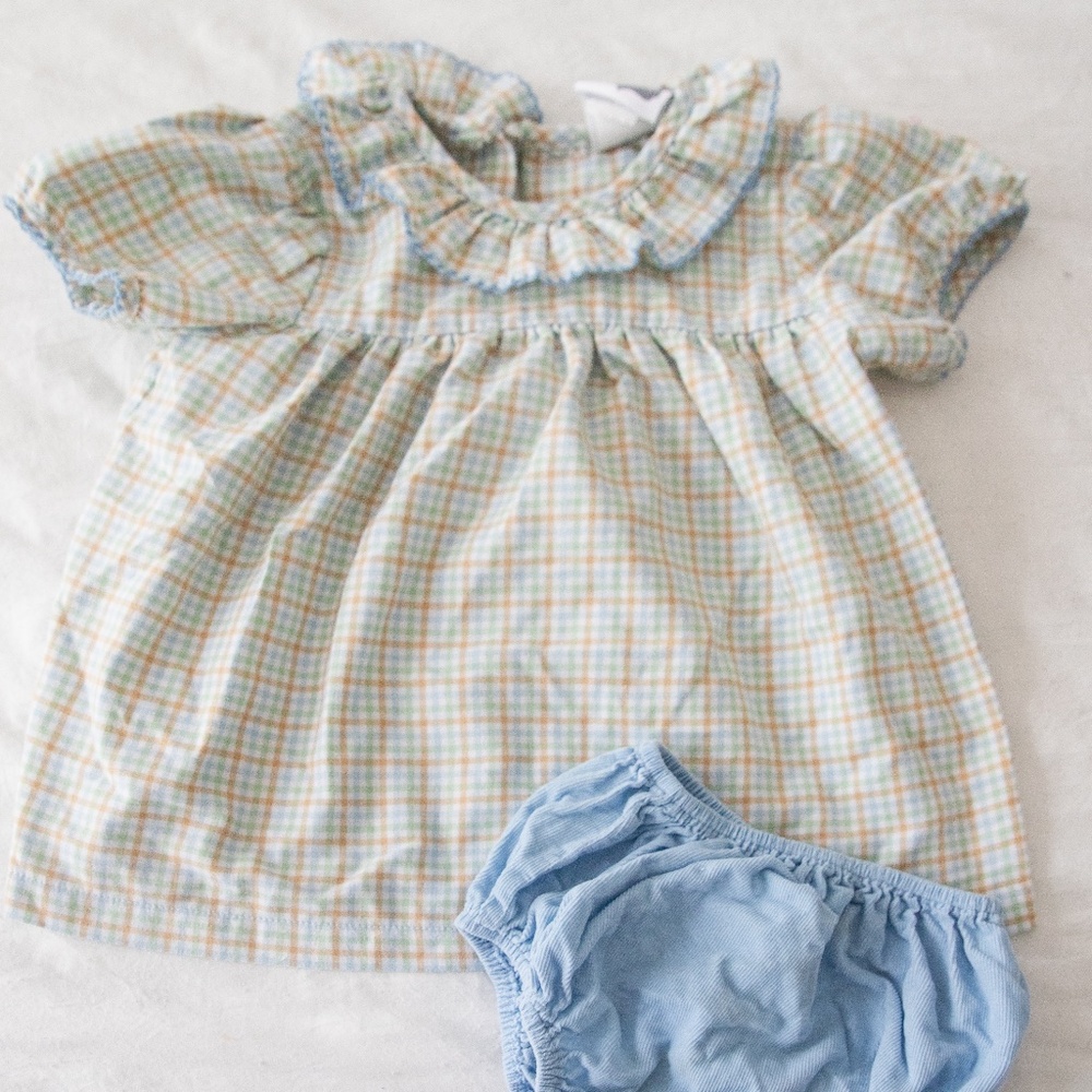 SOLD Baby Girl Two-Piece Fall Gingham Dress with Velvet Bloomer